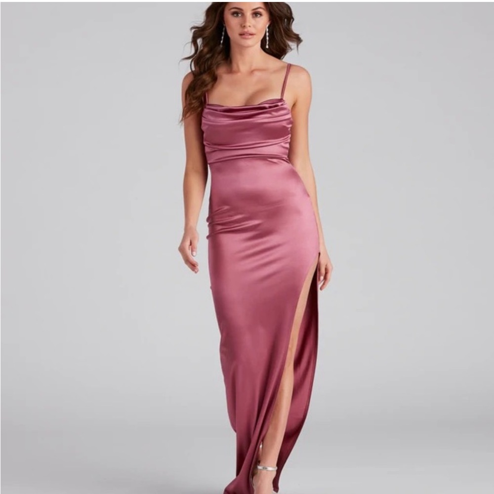 Lola High-Slit Satin Dress | XS